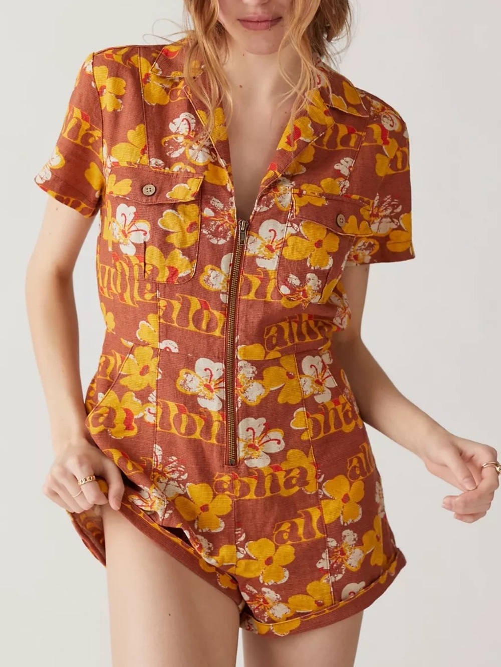 Urban Outfitters Redhook Linen Coverall Romper S